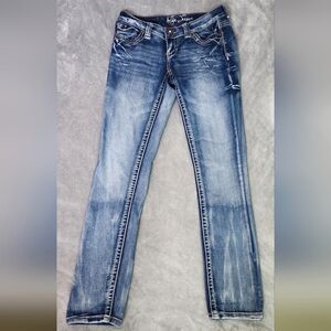 Ariya Jeans Women's 3/4 Pants Denim Blue White Wash Straight Cut Leg Cotton Mix